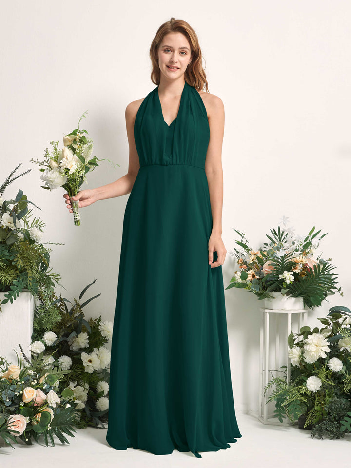 Dark Emerald Bridesmaid Dresses Bridesmaid Dress A-line Chiffon Halter Full Length Short Sleeves Wedding Party Dress (81226317)