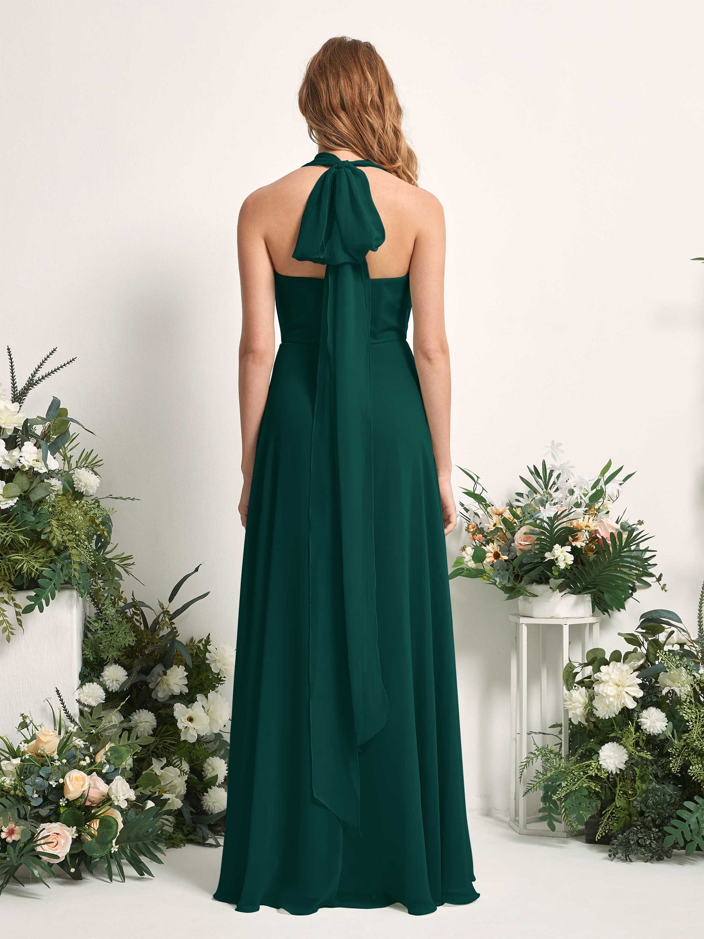 Dark Emerald Bridesmaid Dresses Bridesmaid Dress A-line Chiffon Halter Full Length Short Sleeves Wedding Party Dress (81226317)#color_dark-emerald