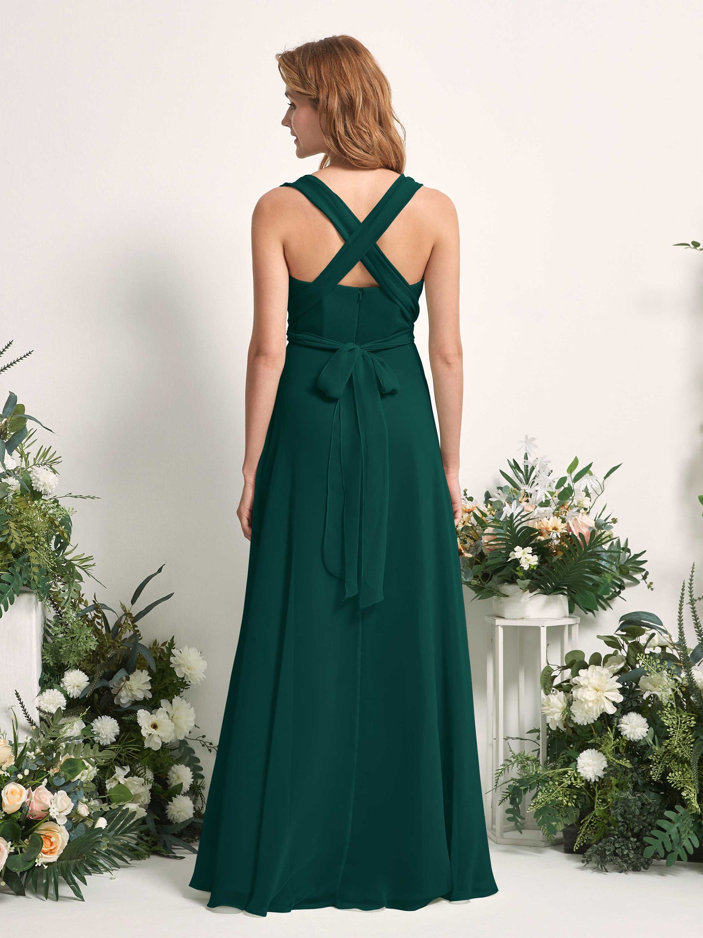 Dark Emerald Bridesmaid Dresses Bridesmaid Dress A-line Chiffon Halter Full Length Short Sleeves Wedding Party Dress (81226317)#color_dark-emerald