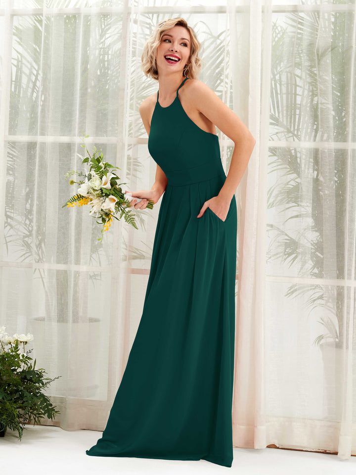 Dark Emerald Bridesmaid Dresses Bridesmaid Dress A-line Chiffon Halter Full Length Sleeveless Wedding Party Dress (81225217)