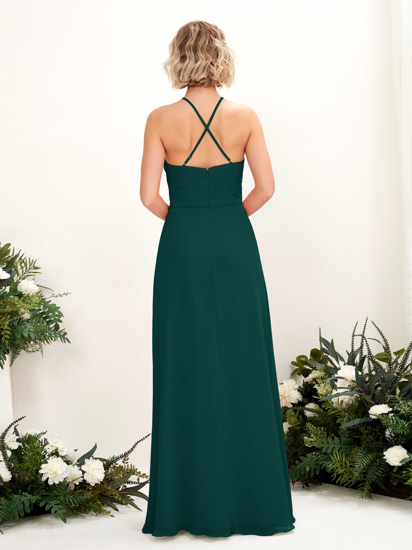 Dark Emerald Bridesmaid Dresses Bridesmaid Dress A-line Chiffon Halter Full Length Sleeveless Wedding Party Dress (81225217)#color_dark-emerald