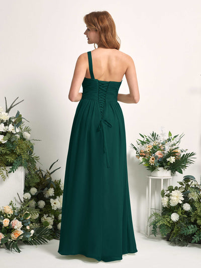 Carlyna Pandora A-Line Dark Emerald Bridesmaid Dress Maxi Sleeveless One Shoulder Dress Back View #color_dark-emerald