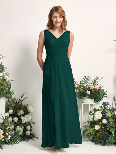 Carlyna Mollie A-Line Dark Emerald Bridesmaid Dress Maxi Sleeveless V-Neck Dress Side View 2 #color_dark-emerald
