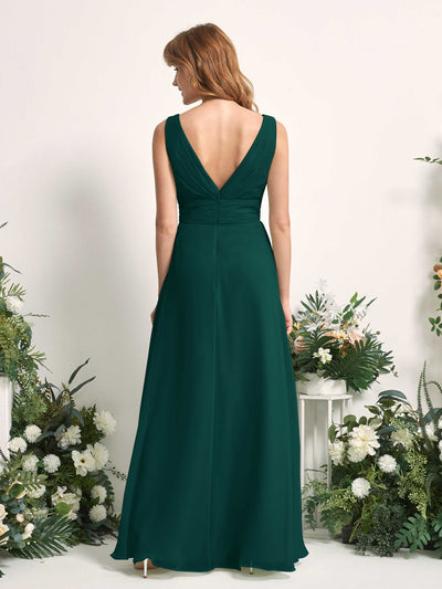 Carlyna Mollie A-Line Dark Emerald Bridesmaid Dress Maxi Sleeveless V-Neck Dress Back View #color_dark-emerald