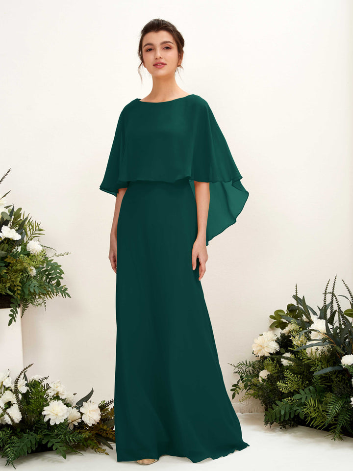 Dark Emerald Bridesmaid Dresses Bridesmaid Dress A-line Chiffon Bateau Full Length Sleeveless Wedding Party Dress (81222017)