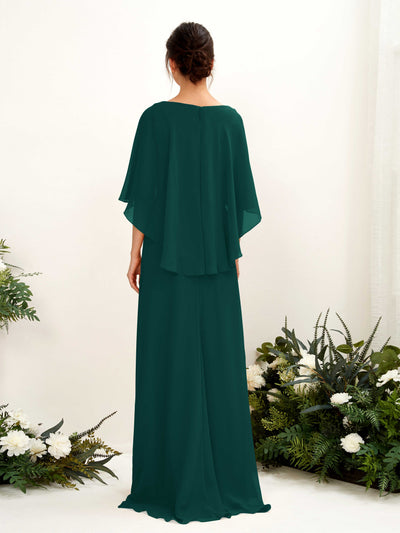 Carlyna Savin Sheath Dark Emerald Bridesmaid Dress Maxi Cap Sleeve Boat Neck Dress Back View #color_dark-emerald