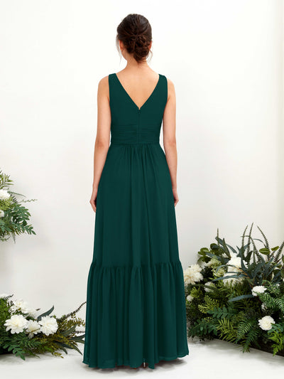 Carlyna Alissa A-Line Dark Emerald Bridesmaid Dress Maxi Sleeveless V-Neck Dress Back View #color_dark-emerald