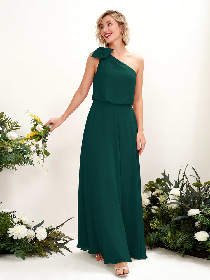 Dark Emerald Bridesmaid Dresses Bridesmaid Dress A-line Chiffon One Shoulder Full Length Sleeveless Wedding Party Dress (81225517)