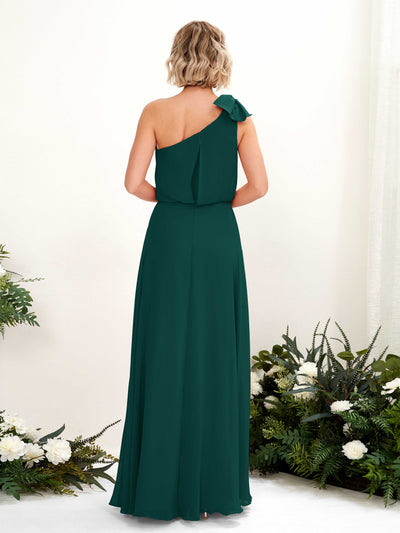 Carlyna Laurel A-Line Dark Emerald Bridesmaid Dress Maxi Sleeveless One Shoulder Dress Back View #color_dark-emerald
