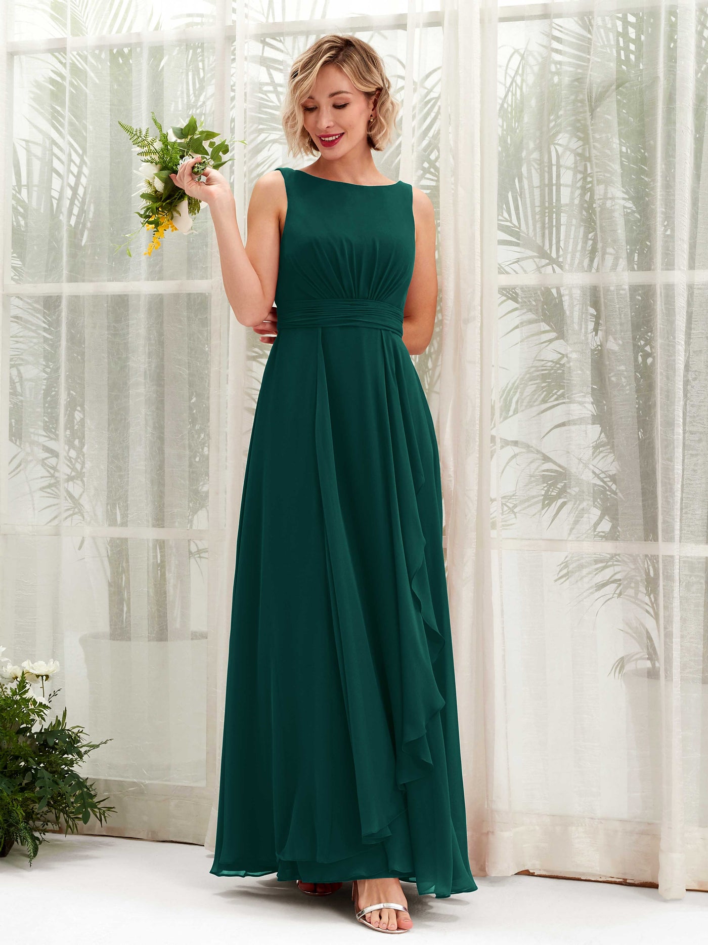 Dark Emerald Bridesmaid Dresses Bridesmaid Dress A-line Chiffon Bateau Full Length Sleeveless Wedding Party Dress (81225817)#color_dark-emerald