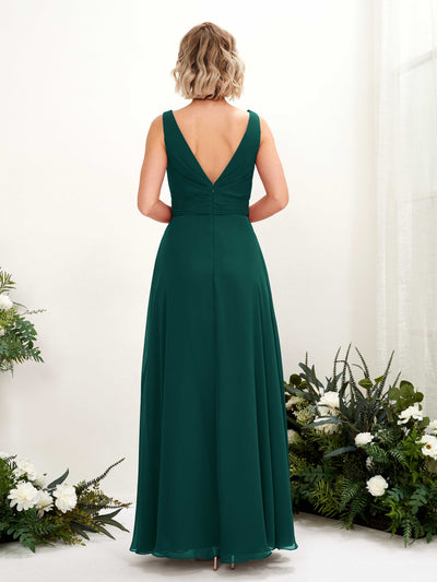 Carlyna Brianna A-Line Dark Emerald Bridesmaid Dress Maxi Sleeveless Boat Neck Dress Back View #color_dark-emerald