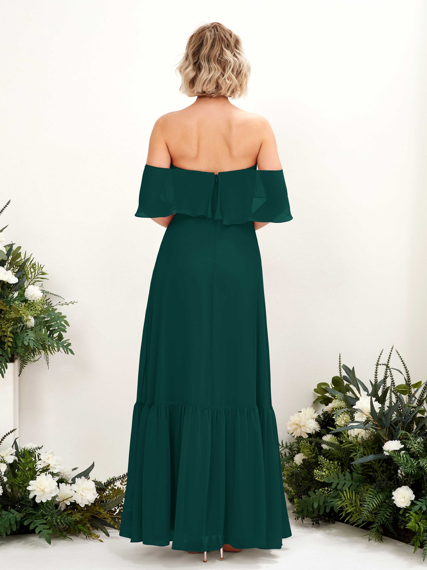 Dark Emerald Bridesmaid Dresses Bridesmaid Dress A-line Chiffon Off Shoulder Full Length Sleeveless Wedding Party Dress (81224517)#color_dark-emerald