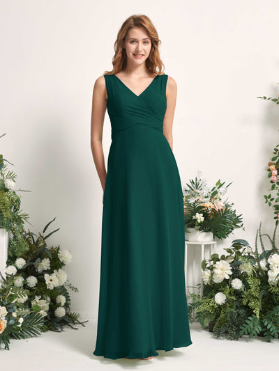 Carlyna June A-Line Dark Emerald Bridesmaid Dress Maxi Sleeveless V-Neck Dress Front View #color_dark-emerald