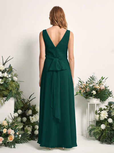Carlyna June A-Line Dark Emerald Bridesmaid Dress Maxi Sleeveless V-Neck Dress Back View #color_dark-emerald
