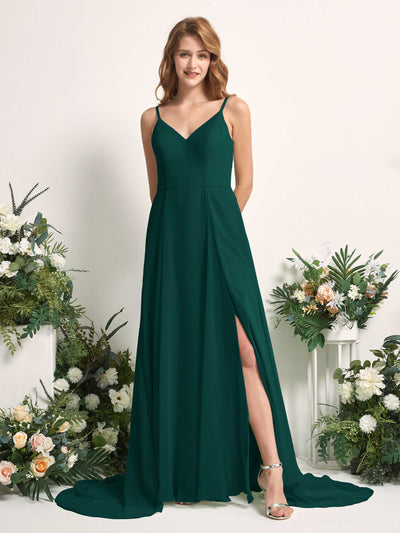 Carlyna Marcia A-Line Dark Emerald Bridesmaid Dress Maxi Sleeveless V-Neck Dress Front View #color_dark-emerald