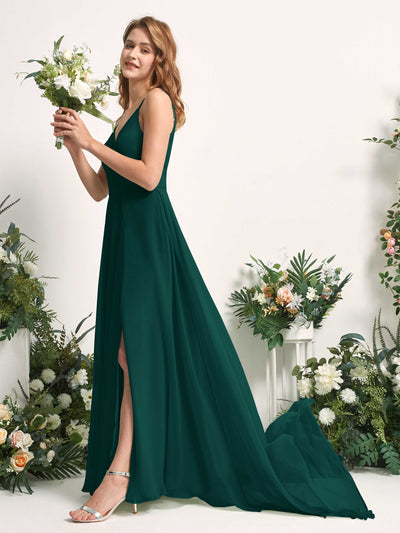Carlyna Marcia A-Line Dark Emerald Bridesmaid Dress Maxi Sleeveless V-Neck Dress Side View 2 #color_dark-emerald