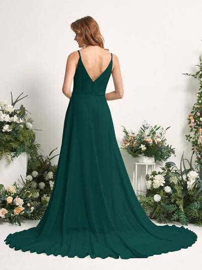 Carlyna Marcia A-Line Dark Emerald Bridesmaid Dress Maxi Sleeveless V-Neck Dress Back View #color_dark-emerald