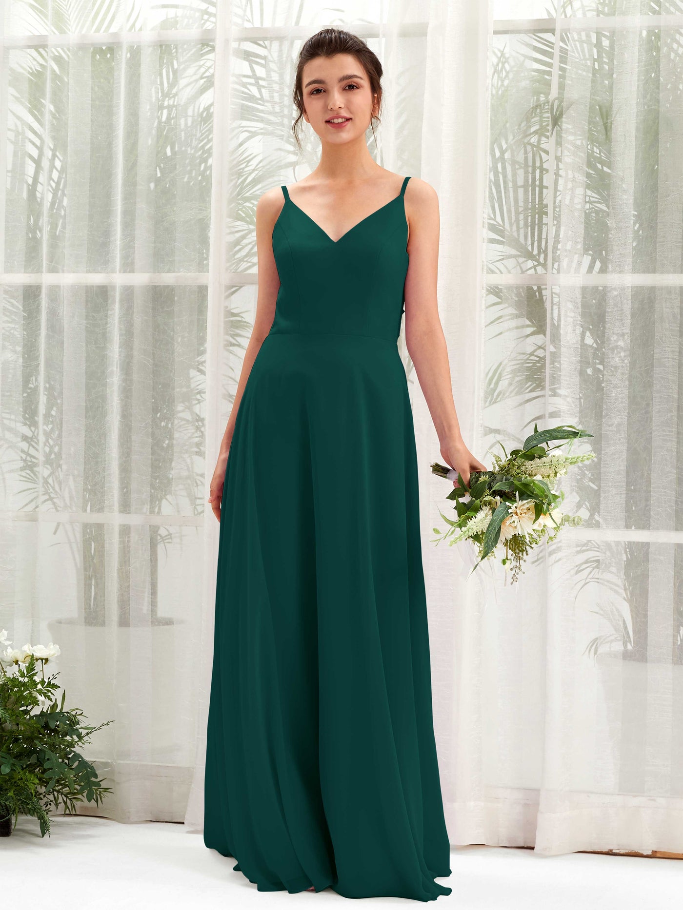 Dark Emerald Bridesmaid Dresses Bridesmaid Dress A-line Chiffon Spaghetti-straps Full Length Sleeveless Wedding Party Dress (81220617)#color_dark-emerald