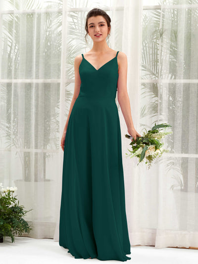 Carlyna Elsa A-Line Dark Emerald Bridesmaid Dress Maxi Sleeveless V-Neck Dress Front View #color_dark-emerald