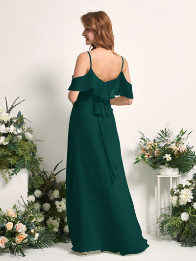 Carlyna Yvette A-Line Dark Emerald Bridesmaid Dress Maxi Sleeveless V-Neck Dress Back View #color_dark-emerald