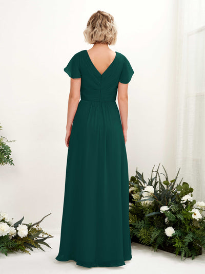 Carlyna Tolly A-Line Dark Emerald Bridesmaid Dress Maxi Cap Sleeve V-Neck Dress Back View #color_dark-emerald