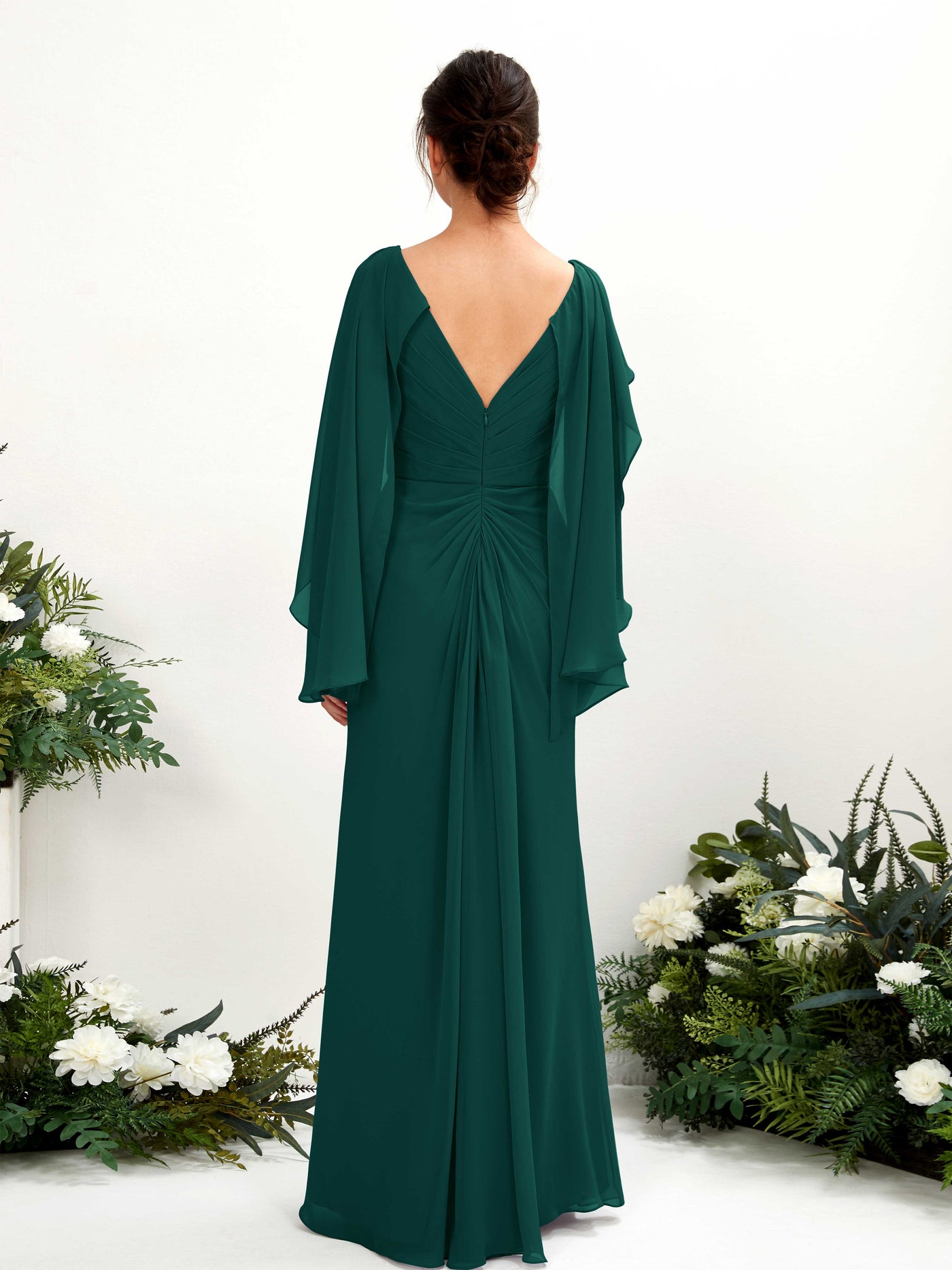 Dark Emerald Bridesmaid Dresses Bridesmaid Dress A-line Chiffon Straps Full Length Long Sleeves Wedding Party Dress (80220117)#color_dark-emerald