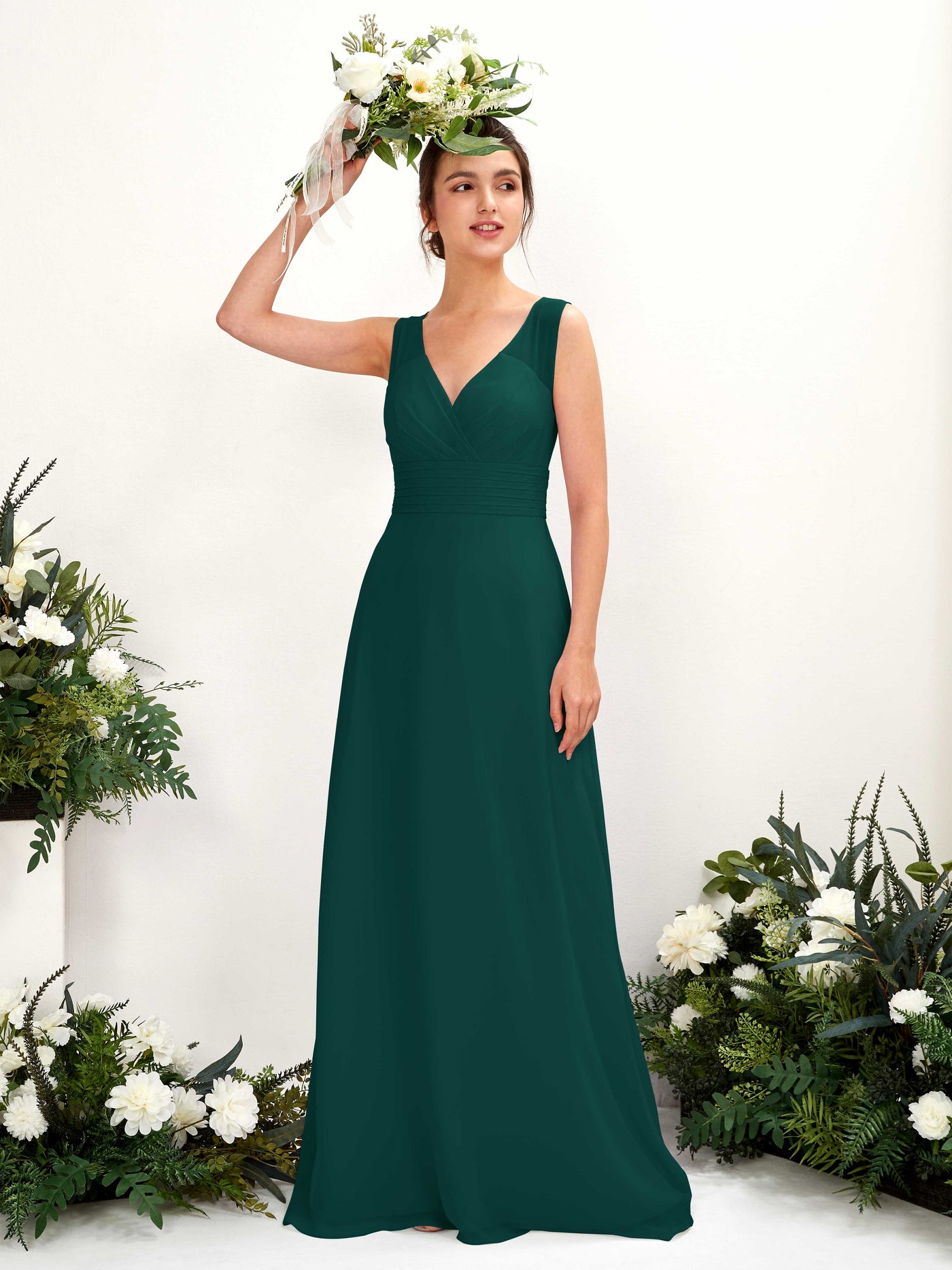 Dark Emerald Bridesmaid Dresses Bridesmaid Dress A-line Chiffon Straps Full Length Sleeveless Wedding Party Dress (81220917)#color_dark-emerald