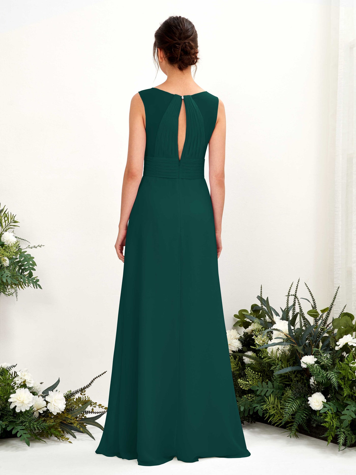 Dark Emerald Bridesmaid Dresses Bridesmaid Dress A-line Chiffon Straps Full Length Sleeveless Wedding Party Dress (81220917)#color_dark-emerald