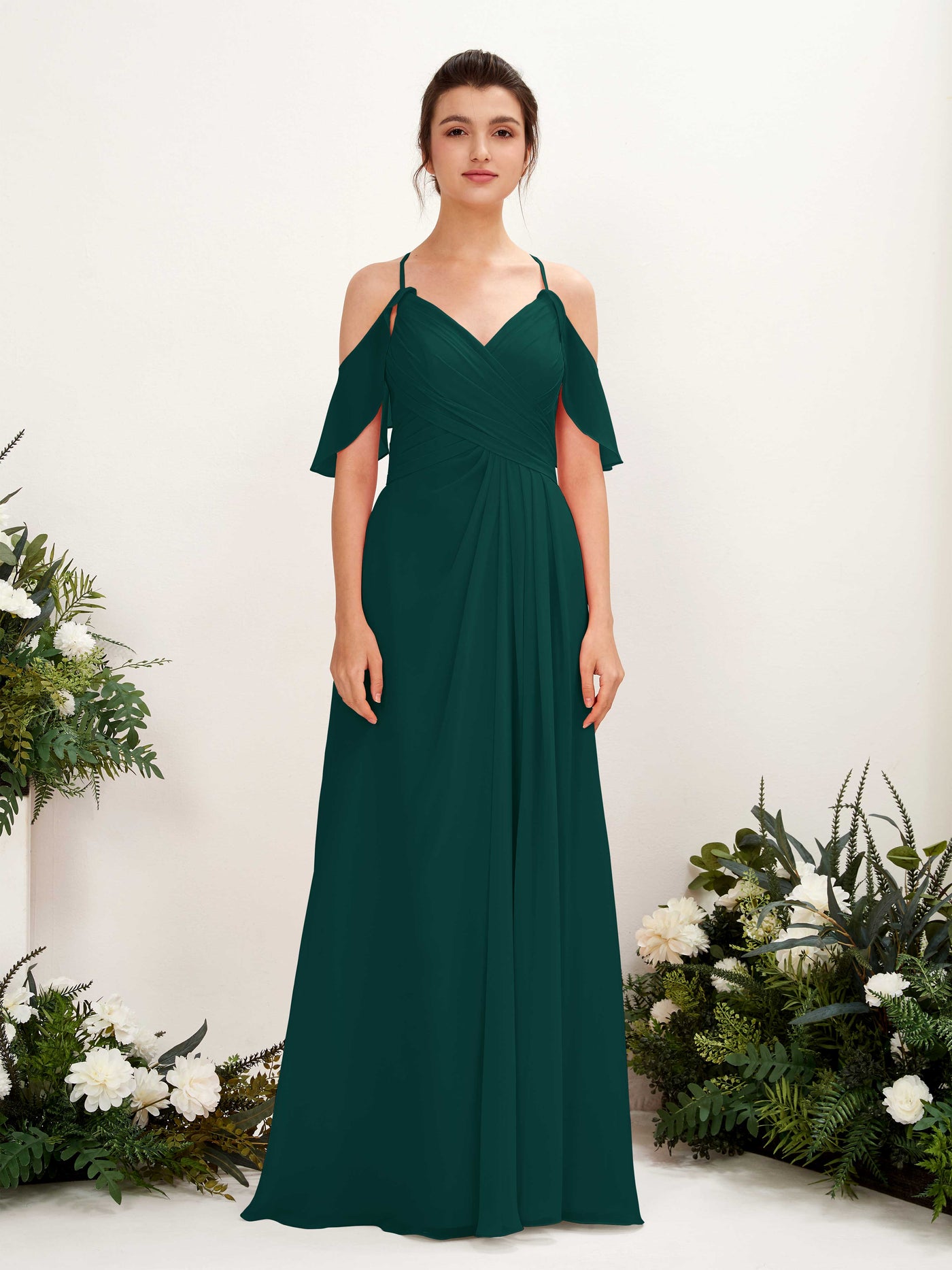 Ball Gown Off Shoulder Spaghetti-straps Chiffon Bridesmaid Dress - Dark Emerald (81221717)#color_dark-emerald