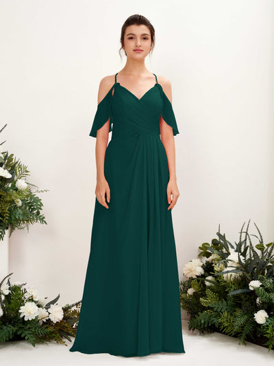 Carlyna Orlane A-Line Dark Emerald Bridesmaid Dress Maxi Sleeveless V-Neck Dress Front View #color_dark-emerald
