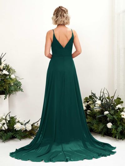 Carlyna Mana A-Line Dark Emerald Bridesmaid Dress Maxi Sleeveless V-Neck Dress Back View #color_dark-emerald