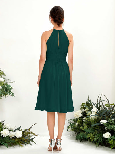 Carlyna Cathie A-Line Dark Emerald Bridesmaid Dress Knee-Length Sleeveless Round Neck Dress Back View #color_dark-emerald