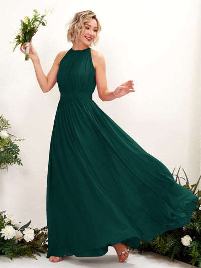 Dark Emerald Bridesmaid Dresses Bridesmaid Dress A-line Chiffon Halter Full Length Sleeveless Wedding Party Dress (81223117)#color_dark-emerald