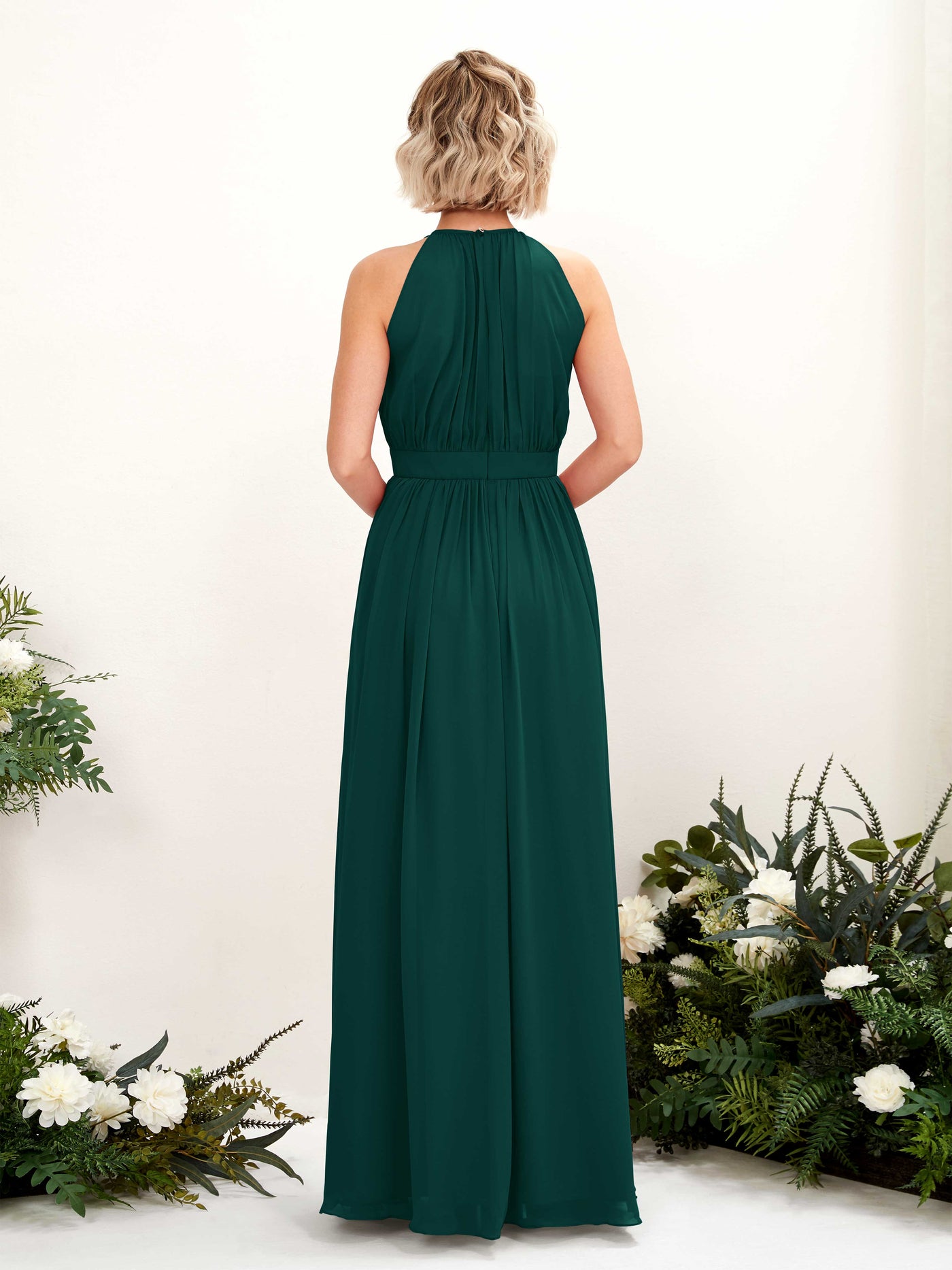 Dark Emerald Bridesmaid Dresses Bridesmaid Dress A-line Chiffon Halter Full Length Sleeveless Wedding Party Dress (81223117)#color_dark-emerald