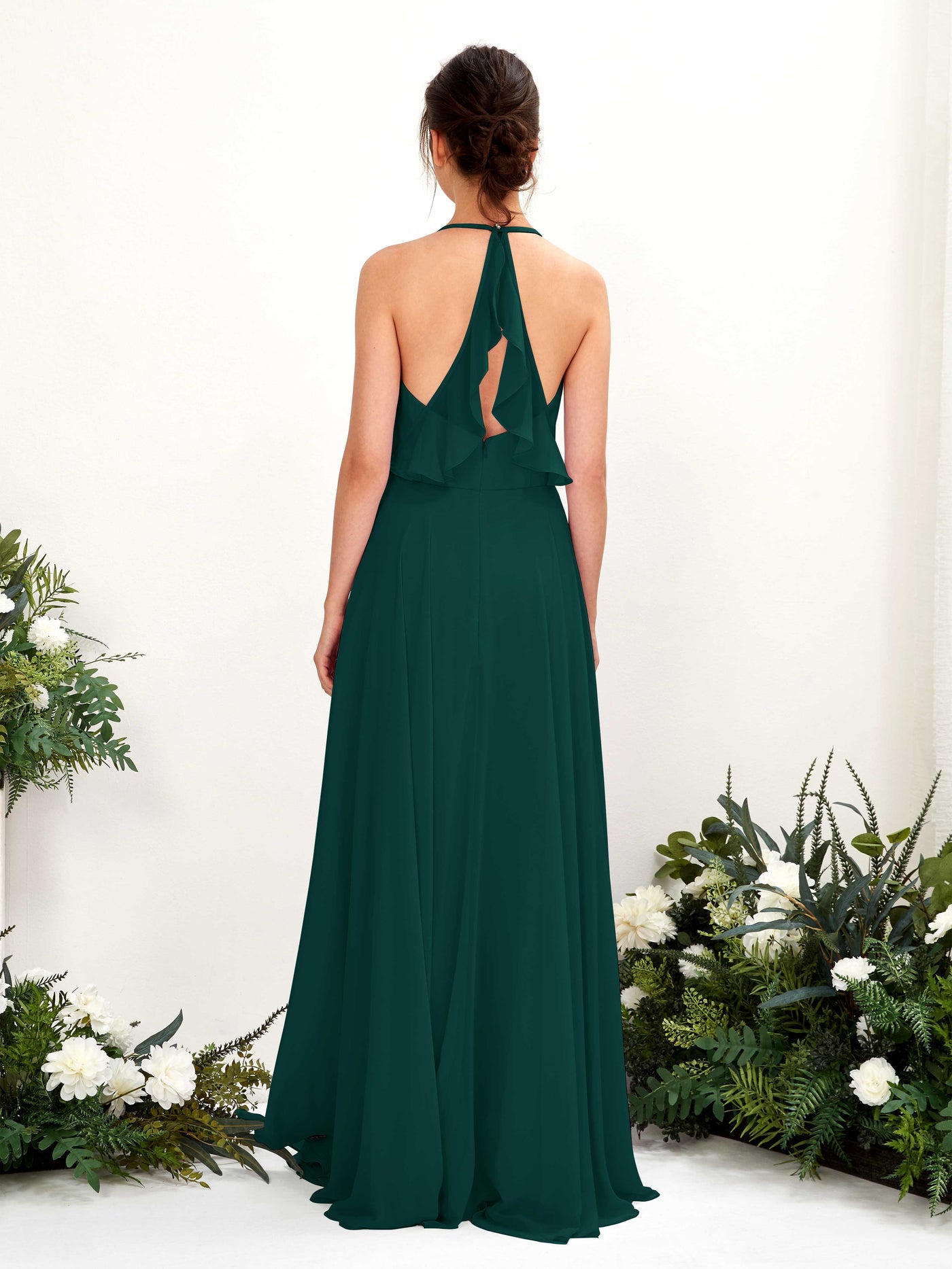 Halter V-neck Sleeveless Chiffon Bridesmaid Dress - Dark Emerald (81221017)#color_dark-emerald