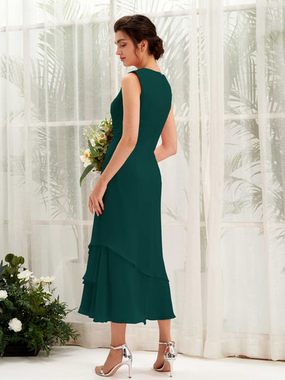 Carlyna Raina Mermaid Dark Emerald Bridesmaid Dress Midi Sleeveless Round Neck Dress Back View #color_dark-emerald