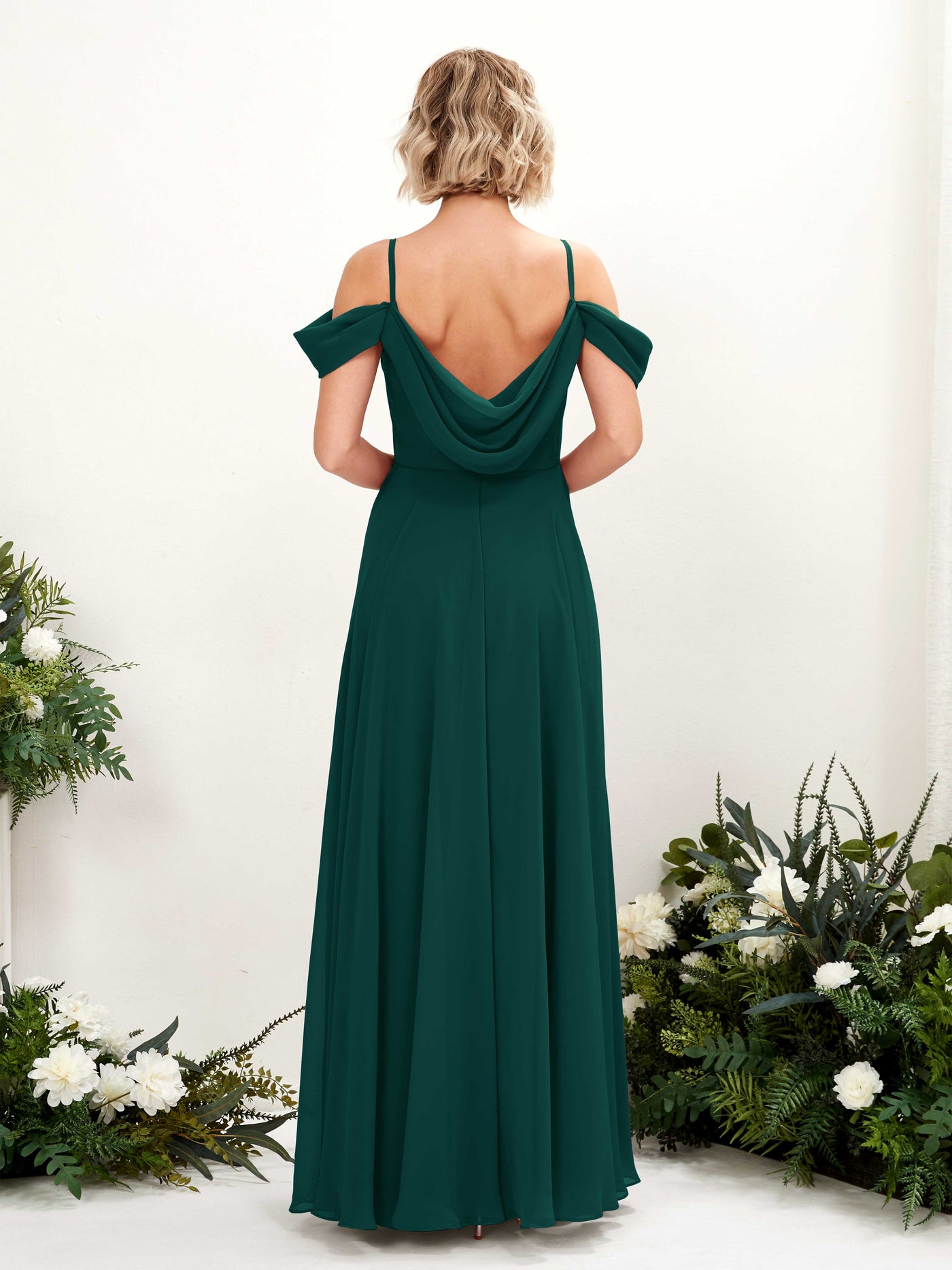 Dark Emerald Bridesmaid Dresses Bridesmaid Dress A-line Chiffon Off Shoulder Full Length Sleeveless Wedding Party Dress (81224917)#color_dark-emerald