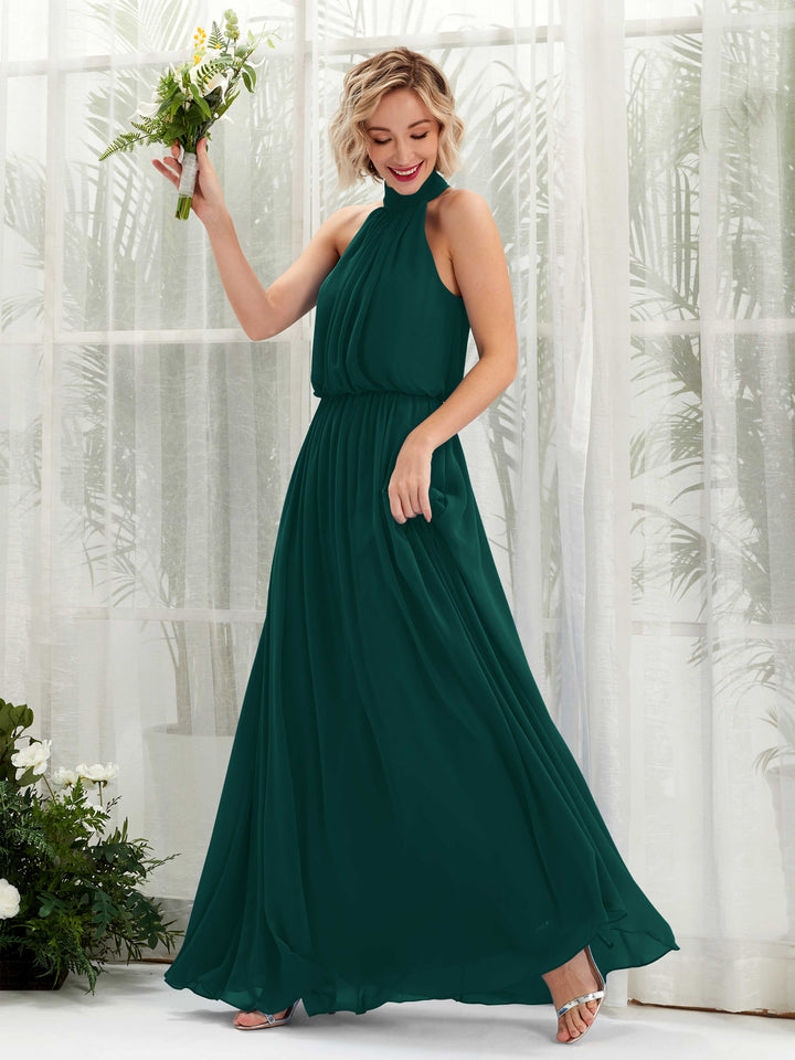 Dark Emerald Bridesmaid Dresses Bridesmaid Dress A-line Chiffon Halter Full Length Sleeveless Wedding Party Dress (81222917)