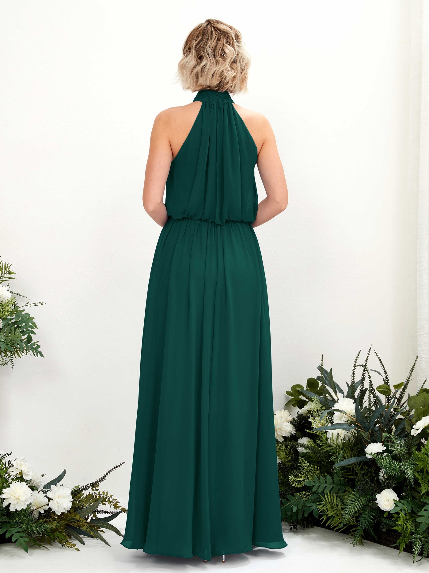Dark Emerald Bridesmaid Dresses Bridesmaid Dress A-line Chiffon Halter Full Length Sleeveless Wedding Party Dress (81222917)#color_dark-emerald
