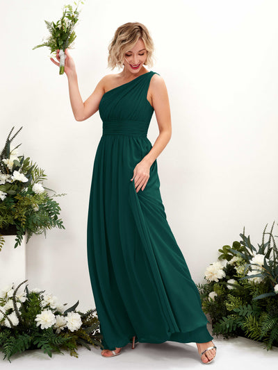 Dark Emerald Bridesmaid Dresses Bridesmaid Dress Ball Gown Chiffon One Shoulder Full Length Sleeveless Wedding Party Dress (81225017)#color_dark-emerald
