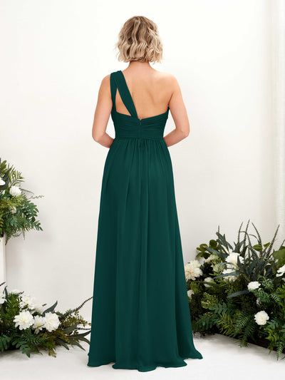 Carlyna Flaze A-Line Dark Emerald Bridesmaid Dress Maxi Sleeveless One Shoulder Dress Back View #color_dark-emerald