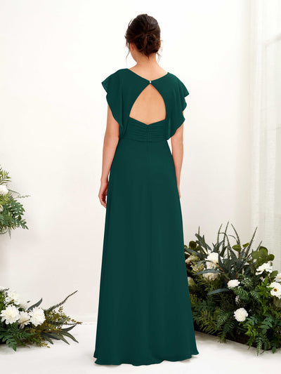 Carlyna Annie A-Line Dark Emerald Bridesmaid Dress Maxi Cap Sleeve V-Neck Dress Back View #color_dark-emerald