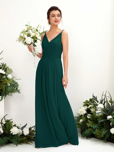 Dark Emerald Bridesmaid Dresses Bridesmaid Dress A-line Chiffon Spaghetti-straps Full Length Sleeveless Wedding Party Dress (81223917)#color_dark-emerald