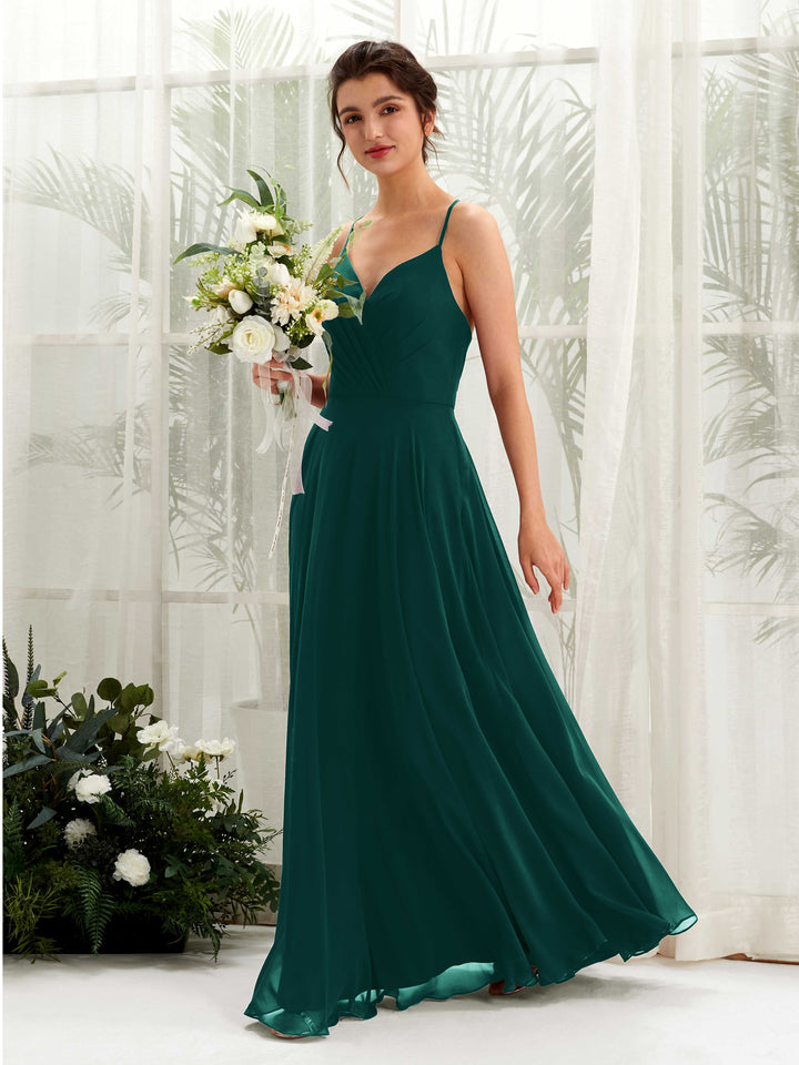 Dark Emerald Bridesmaid Dresses Bridesmaid Dress Chiffon Spaghetti-straps Full Length Sleeveless Wedding Party Dress (81224217)