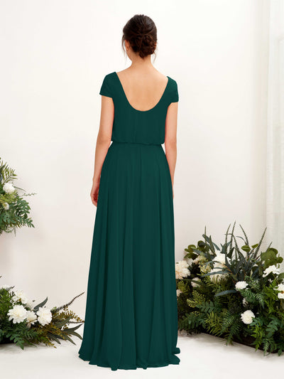 Carlyna Pauline A-Line Dark Emerald Bridesmaid Dress Maxi Cap Sleeve V-Neck Dress Back View #color_dark-emerald