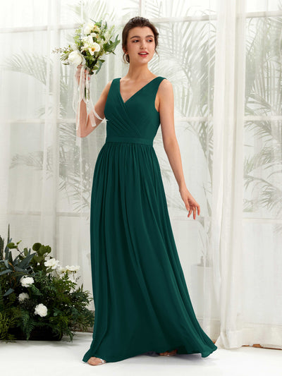 Carlyna Barbara A-Line Dark Emerald Bridesmaid Dress Maxi Sleeveless V-Neck Dress Front View #color_dark-emerald