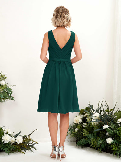 Carlyna Natasha A-Line Dark Emerald Bridesmaid Dress Knee-Length Sleeveless V-Neck Dress Back View #color_dark-emerald