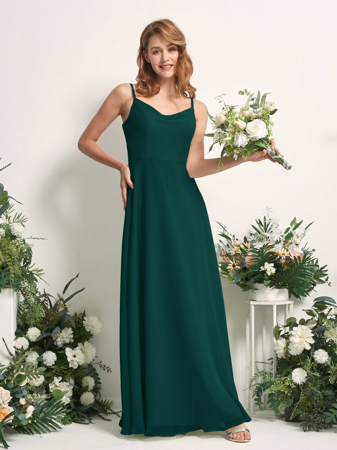 White Chiffon V-Neck Bridesmaid Dress A-Line Floor-Length