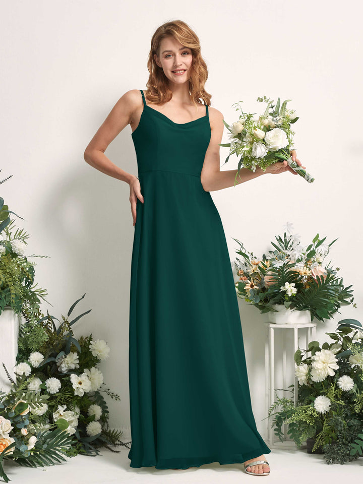 Bridesmaid Dress A-line Chiffon Spaghetti-straps Full Length Sleeveless Wedding Party Dress - Dark Emerald (81227217)