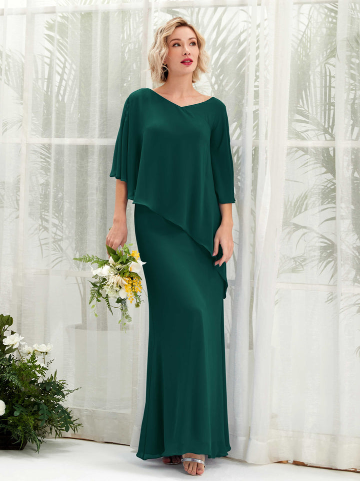 Dark Emerald Bridesmaid Dresses Bridesmaid Dress Bohemian Chiffon V-neck Full Length 3/4 Sleeves Wedding Party Dress (81222517)